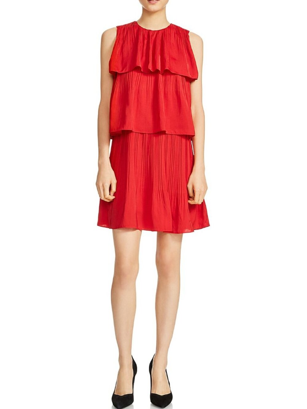 Maje Rockano Red Tiered Pleated Dress - S-M (WORN ONCE)